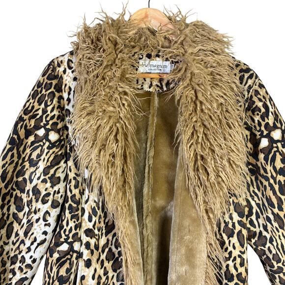 Vintage Lew Magram Faux Fur Leopard Coat Womens 16 Brown Shaggy Mob Wife Core - Picture 3 of 7